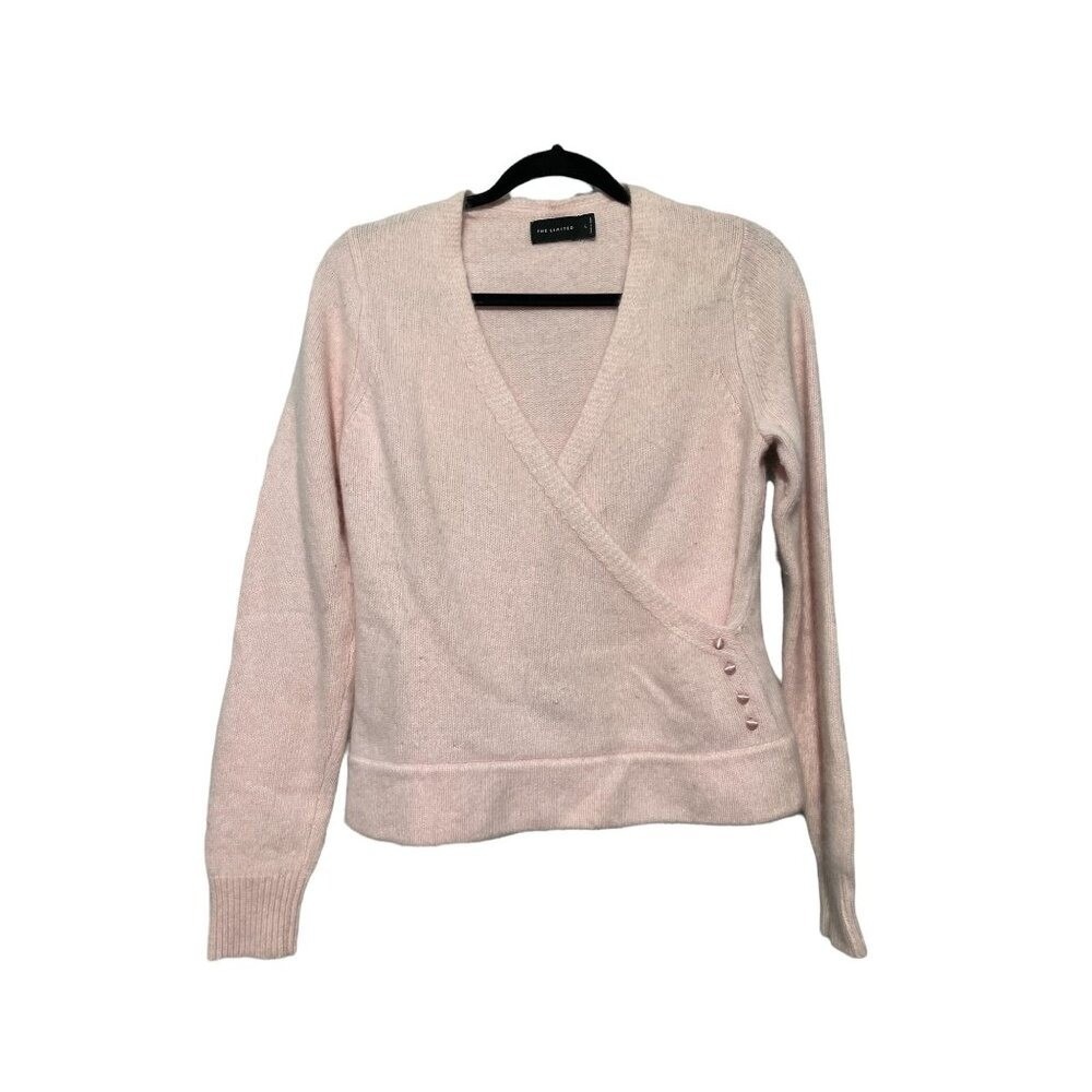 The Limited Womens Pale Pink Wrap Front V-Neck Sweater Side Button Detail Size L